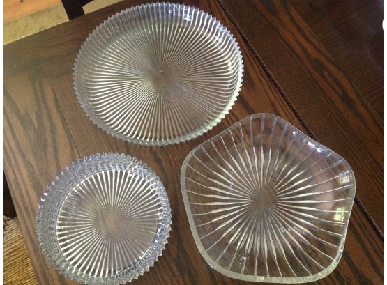 Trio Of Glass Crystal Serving Platters