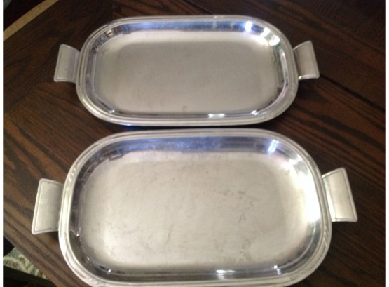 Pair Of Stainless Steel Serving Trays With Handles