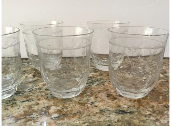 Set Of 8 Small 3 Etched Glasses
