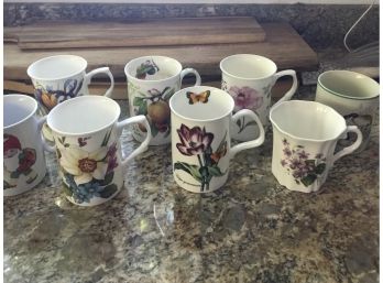Group Of 8 Flower Coffee Mugs