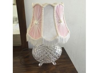 Crystal Lamp With Pink & White Lampshade