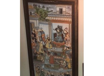 Large Asian Painting On Fabric Framed