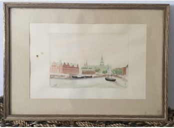 Watercolor Painting Of European City