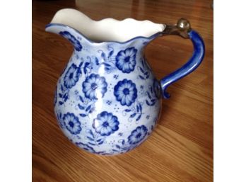 Pretty Blue & White Flower Ceramic Pitcher