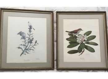 Pair Of Ray Harm Lithographs Wood Thrush & American Goldfinch