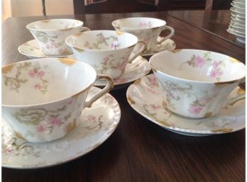 Theodore Havilana Limoges China 5 Sets Cups & Saucers