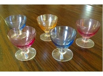 5 Small Assorted Color Glasses From Sweden