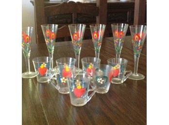 Handpainted Cordial & Demitas Glasses With Flowers From Sweden