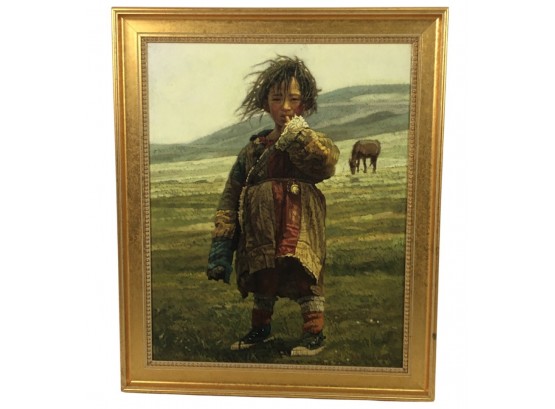 Native American Child Oil On Canvas Signed