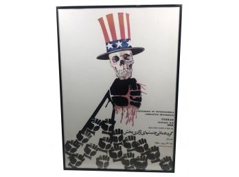 RARE Original Iranian Revolution Poster 'Uncle Sam Skull Strangulated By A Collective Fist'