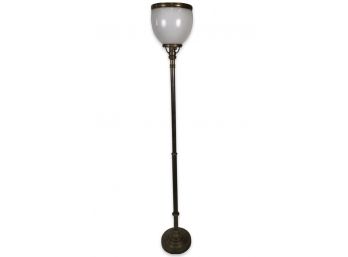 Open Basket Glass Globe Floor Lamp Detailed With Brass Trim