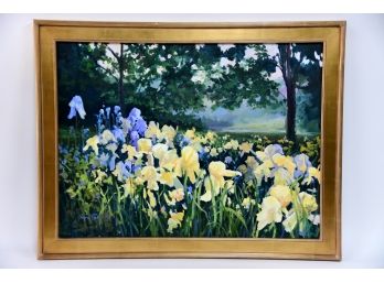 Field Of Irises Paint On Canvas Framed Print By Virginia Peake