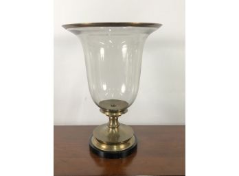 Large Footed Glass Vase With Brass Trim
