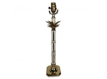 Speer Glass Lamp With Flower Motif & Brass Base