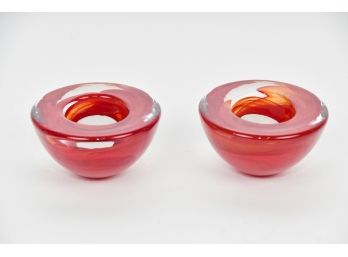 Kosta Boda Red Glass Tea Light Holders