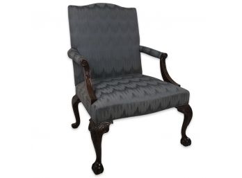 Blue Queen Anne Ball & Claw Foot Arm Chair