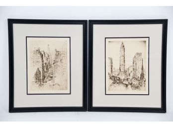 Pair Of Framed NYC Etching Prints By Anton Schutz