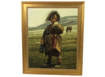 Native American Child Oil On Canvas Signed