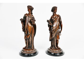 Amazing Pair Of Ceramic Painted Greek Goddess Statues