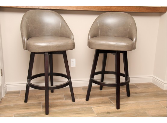 A Pair Of Leather Swivel Barstools (Set 3 Of 3)