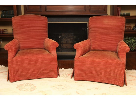 Pair Of Rose Colored Skirted Arm Chairs