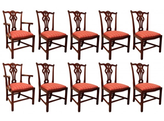 A Set Of Custom Upholstered Georgian Hepplewhite Mahogany Dining Chairs