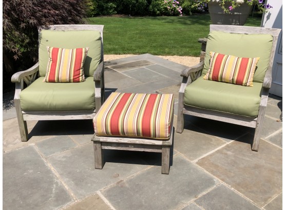 Pair Of Gloster Teak Arm Chairs With Ottoman