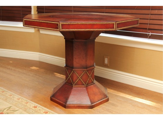 Nail Head Trim Leather Top Octagonal Table