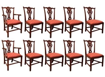 A Set Of Custom Upholstered Georgian Hepplewhite Mahogany Dining Chairs