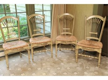 Set Of 4 Wheat Back Rush Seat Chairs