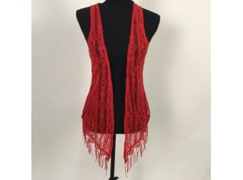 Red Fringed Crochet Vest Size S