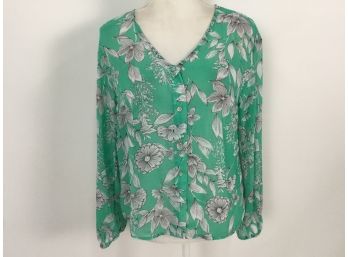 A.N.D. Green Floral Sheer Blouse Size XS