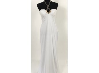 Cache White Gown With Beaded Halter Size 10