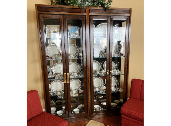 A Pair Of Heritage Furniture Matching Side By Side Mahogany Lighted Display Cases