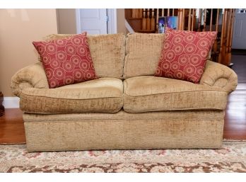 A Kravet Furniture Gold Allegro Love Seat With Accent Pillows