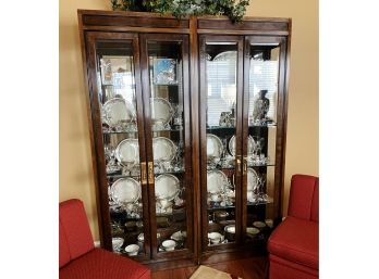 A Pair Of Heritage Furniture Matching Side By Side Mahogany Lighted Display Cases