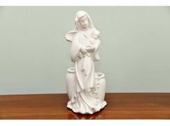 A Hall China White Glazed Mary And Baby Jesus Planter Figurine
