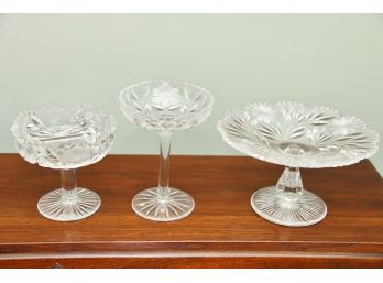 Three Vintage Leaded Crystal Star Pattern Footed Dishes