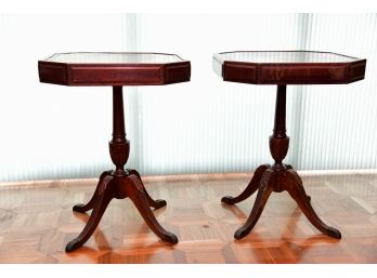A Matching Pair Of Leather Top Octagonal Side Tables