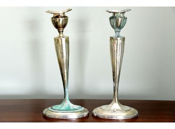 A Pair Of Antique Monogramed Silver Candlesticks