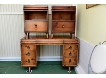 A Knotty Pine Desk With Matching Nightstands