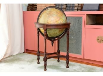 Antique Floor Standing Globe In Oak Pedestal Base