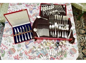 A Collection Of Vintage Flatware And Knife Set