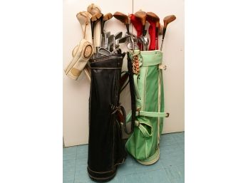 A Collection Of Vintage Golf Clubs And Bags