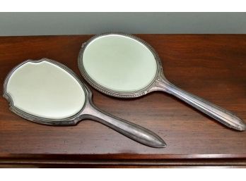 A Vintage Pair Of Silver Dresser Mirrors