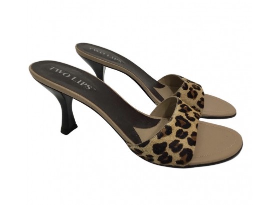 Leopard Print Leather Heeled Sandals By Two Lips Size 9