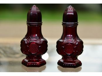 Red Glass Avon Salt And Pepper Shakers