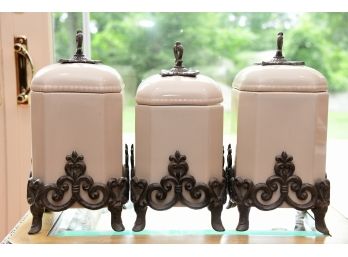 3 Piece Ceramic Canister Set With Stands