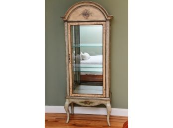 Hand Painted Arched Top Beveled Glass Curio Cabinet