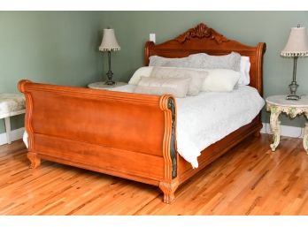 Queen Size Sleigh Bed In Honey Finish By Kimball - Mattress And Bedding Not Included